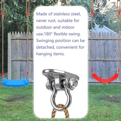 Heavy Duty 180° Swivel Swing Hook, 2 Pack Stainless Steel Swing Hanger for Ceiling Wooden Swing Set Bracket, Punching Bag Hanger for Playground Gym Rope Hammock Chair - size: 2.6 inches