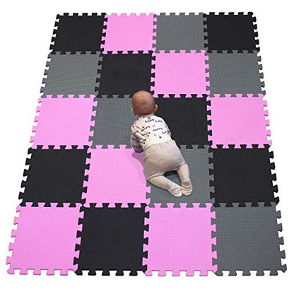 YIMINYUER® 20 Tiles (30cm×30cm×1cm Each Tile) Baby Soft Puzzle Play Mats, Kids Thick EVA Foam Floor, Toddlers & Children's Soft Interlocking Mat R03R04R12G301020 - color: Pink Black Gray