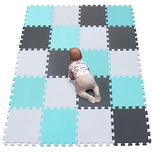 YIMINYUER® 20 Tiles (30cm×30cm×1cm Each Tile) Baby Soft Puzzle Play Mats, Kids Thick EVA Foam Floor, Toddlers & Children's Soft Interlocking Mat R01R08R12G301020 - color: White Green Gray