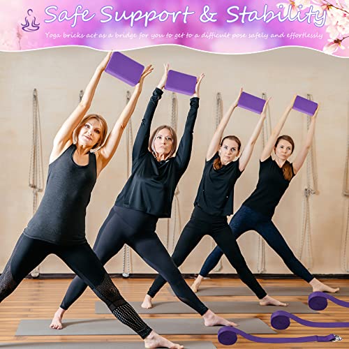 Wettarn 15 Pack Yoga Block and Strap Set 15 Pcs Non-slip Yoga Blocks with 15 Pcs Metal D Ring Stretching Exercise Workout Fitness Accessory for Gym