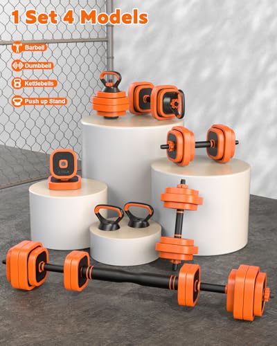 Rendpas Adjustable Dumbbell Set of 2 with Connector, 45/65/85 lbs Free Weights, 4-in-1 Barbell Kettlebell Push Up Stand Home Gym for Men Women