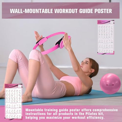 RitFit Pilates Ring Circle - 14 Inch Magic Fitness Circle for Toning Inner & Outer Thighs, Bonus Workout Guide Included (Pink Kit)