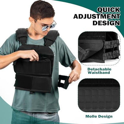 Adjustable Weighted Vest for Men Women – Tactical Vest for Rucking, HIIT & CrossFit, Fits 10x12 Plates, 600D Breathable Weight Vest & Exercise Vest for Strength Training, Weights Not Included - color: Black-1