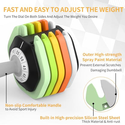 SKOK 25/55 lbs Pair Adjustable Dumbbells Set, Adjustable Weights Dumbbells Set for Men and Women with Anti-Slip Fast Adjust Weight by Turning Handle Dumbbell with Tray - color: 55lbs-Colorful-Single