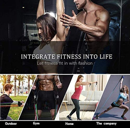 Exercise Resistance Bands Set, Fitness Set for Mens Women, Set with 5 Fitness Tubes, Handles, Door Anchor, Ankle Straps, Carrying Pouch