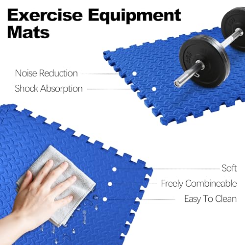 Elevon Puzzle Exercise Gym Flooring Mat, 3/4" Thick EVA Interlocking Foam 24 Tiles Workout Mat for Home Gym, 96 Sq Ft, Navy - color: Navy, style: 3/4"Th, 24 Tiles (96 Sq Ft)