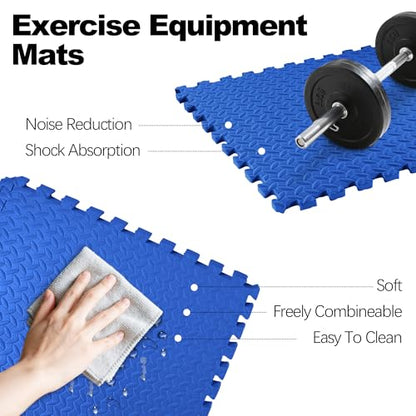 Elevon Puzzle Exercise Gym Flooring Mat, 3/4" Thick EVA Interlocking Foam 24 Tiles Workout Mat for Home Gym, 96 Sq Ft, Navy - color: Navy, style: 3/4"Th, 24 Tiles (96 Sq Ft)