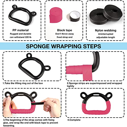 Kids Gymnastic Rings Pull up Rings for Chlidren Exercise,Indoor Gym Ring,Kids Gymnastics Rings with Adjustable Straps,Load Bearing 220lb(NO Bar) - color: Red