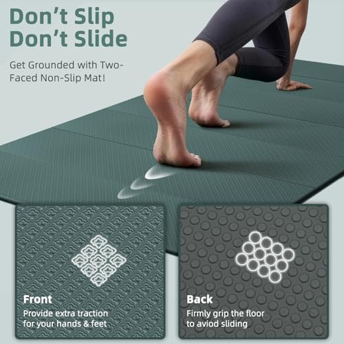Large Yoga Mat, 74"x47.2" Extra Wide & Long Foldable Yoga Mat, 0.4" Thick Folding Yoga Mat, 2-Person Workout Mat for Home Gym, Extra Large Non-Slip Fitness Mat for HIIT, Yoga, Stretching, Portable Design for Easy Storage