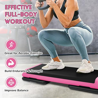Fitvids Step Aerobic Platform, Exercise Step with 5 levels Adjustable Height, 4 Stackable Risers, Fitness Training Workout Stepper for Home Gym, Cardio Strength, Multiple Options