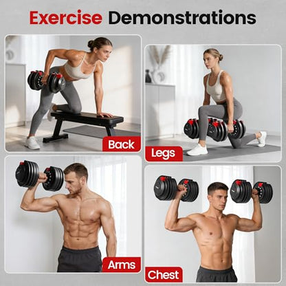 Yagud Adjustable Dumbbell Set, 52.5/90 lbs Weights Dumbbells, 1 Hand Rotation, Safety Lock System, Anti-Slip Textured Handle, Space-Saving Dumbbell Set for Full-Body Home Gym