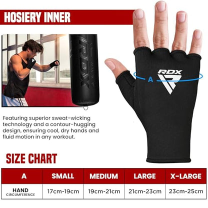 RDX Boxing Hand Wraps Inner Gloves Men Women, Half Finger Elasticated Bandages, Under Mitts Fist Protection, Muay Thai, Kickboxing, MMA, Martial Arts Speed Bag Punching Training - color: Black, size: Small