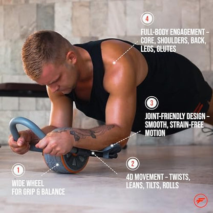 CoreFlex4D Ab Roller Wheel with Elbow Support, 4D Multi-Directional Core Trainer for Abs, Obliques & Stability, Heavy Duty Ab Workout Equipment for Home Gym, Strength Training & Full Body Fitness