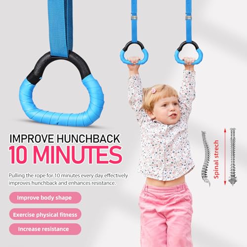 Gymnastics Rings 2 Pairs with Adjustable Straps, 1m Length Blue Cartoon Red Rings Set for Indoor Fitness Training and Gymnastics Equipment