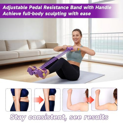 Pedal Resistance Bands with Handles, Adjustable 6-Tube Foot Pedal Resistance Band, Heavy-Duty Natural Rubber Tension Bands for Full Body Workout, Home Fitness Training for Abdomen, Arms, Legs & Waist