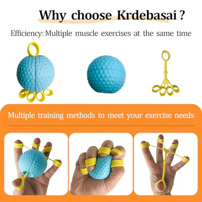 Hand Exercise Ball Squeeze Balls for Hand Therapy Finger Extension Exerciser Finger and Wrist Strengthener, Hand Grip Strengthener for Elderly, Weak Hand, Arthritis, Stroke, Carpal Tunnel(Blue -10LB)