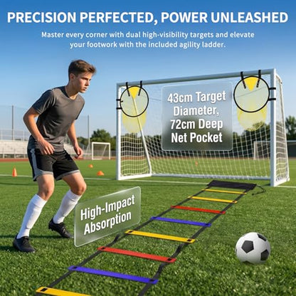 Soccer Target Net with Colorful Agility Ladder Set - Premium Football Training Equipment for Adults - Speed Ladder for Footwork, Agility Training Equipment & Soccer Gear with Carry Bag