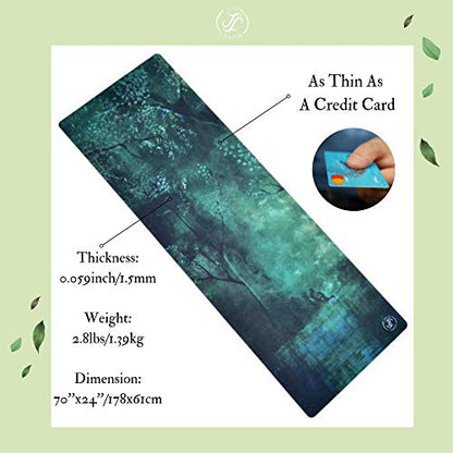 June & Juniper Travel Yoga Mat Foldable Lightweight - Thin Light Non-Slip Travel Yoga Mat Eco - color: patronus forest