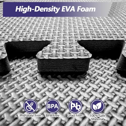 1/2 inch Thicked Gym Floor Mats (20 Sq Ft), 20 Tiles 12.6X12.6in High Density EVA Foam Gym Flooring for Home Gym, Weightlifting, Kids Play Area, Non-Slip, Free Splicing.