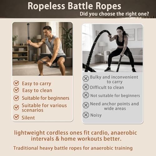 Cordless Battle Ropes,Weighted Ropeless Battle Ropes for Home Gym Exercise, Portable Full Body Workout Equipment, High-Intensity HIIT & Strength Training Gear for Men & Women (Black)