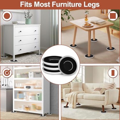 Furniture Sliders for Carpets - Anti-Slip Groove for More Secure Grip - size: 4.3in Round 4Pack