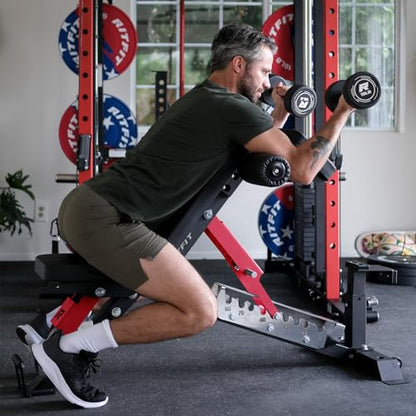 RitFit Adjustable/Foldable Utility Weight Bench for Home Gym - color: RED(3-Section)