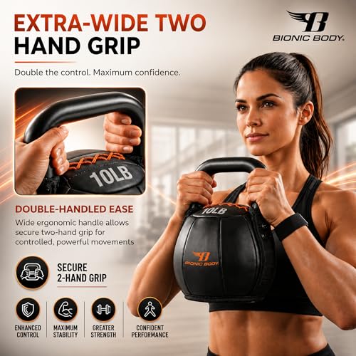Bionic Body by Kim Lyons Soft Kettlebell with Handle | Soft Weight for Strength Training, Conditioning, Core & Full Body Workouts | Ergonomic Grip | Home Gym, Cross Training, HIIT & Functional Fitness Equipment - style: Orange - 10 LB