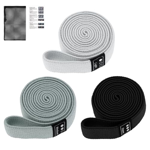 Fabric Resistance Bands - 3-Pack Set, Long Cloth Exercise Bands for Home Workout Strength Training, Yoga & Pilates | with Storage Bag - color: Light Gray,Dark Gray,Black