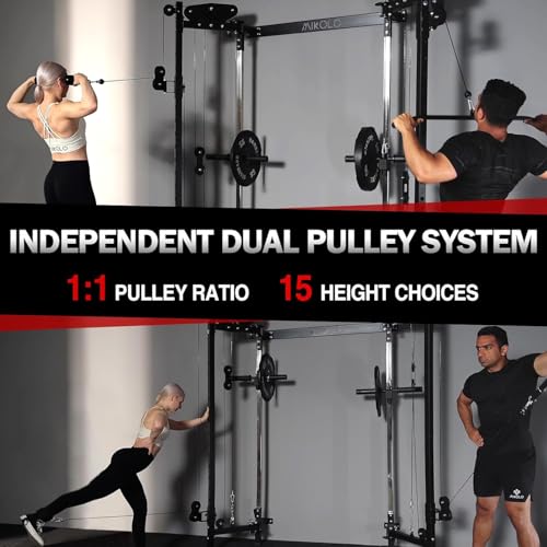 Mikolo Folding Squat Rack, Wall Mounted Power Rack with Cable Crossover Machine & LAT Pull Down, Functional Trainer with 5 Adjustable Function Modes, for Home Gym and Space Saving - color: Red, size: WR00 Ultra (Alum Pulleys)