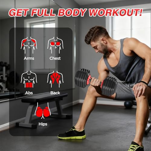 Adjustable Dumbbells Set, All in One Free Weights Dumbbells Set, 25/55/52.5lbs Weights Set with Anti-Slip Handle, 1 Sec Adjust Exercise & Fitness Equipment for Home Gym Strength Training
