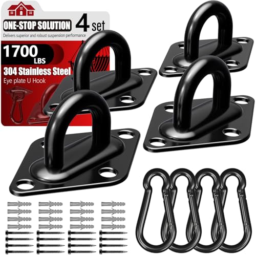 sprookber 304 Stainless Steel Pad Eye Snap Hook,M10 Ceiling Hook 1700Lb,8Pc - size: 4 Inch, style: Black Rhombus