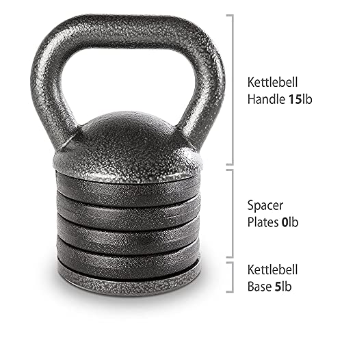 Apex 20lb Adjustable Cast Iron Kettlebell Handle, Compatible with 1” Weight Plates, Up to 50lb Load Capacity for Strength Training, Weightlifting, Home Workouts