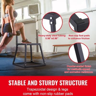 18 Inch Plyometric Jump Box, Steel Fitness Plyo Box, Anti-Slip Platform for Home Gym Training, Strength Conditioning, 500 lbs Capacity, Black