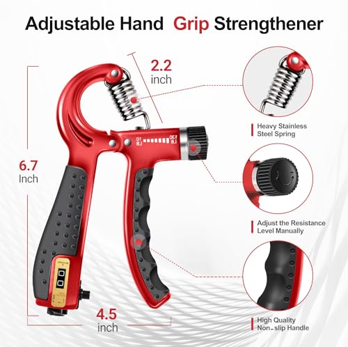 Grip Strength Trainer Kit (5 Pack) Adjustable Resistance Hand Gripper,Finger Exerciser,Hand Extension Exerciser,Stress Relief Ball and Forearm Workout Ring for Muscle Building Injury Recover - color: red