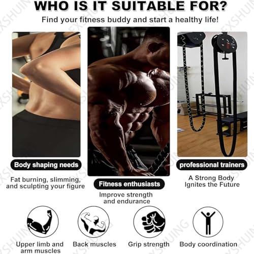 Portable Pulley System For Full Body Workout, Endless Rope Trainer,Adjustable Resistance: 3–30 Kg (6.6–66 Lb), 4m/14ft Rope, Silent Operation, No Assembly Needed No Weight Limit - color: Black+Red