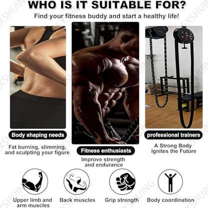 Portable Pulley System For Full Body Workout, Endless Rope Trainer,Adjustable Resistance: 3–30 Kg (6.6–66 Lb), 4m/14ft Rope, Silent Operation, No Assembly Needed No Weight Limit - color: Black+Red