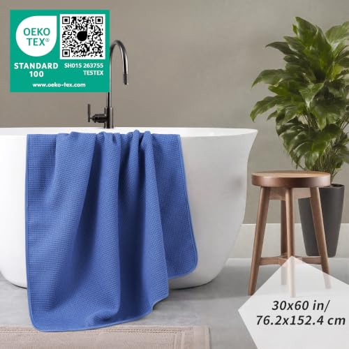 POLYTE 380 GSM Poly Blend Microfiber Quick Dry Waffle Bath Towel, 30x60 in - color: Royal Blue