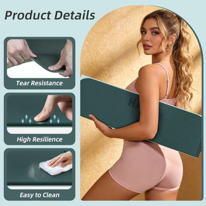 HAHE Foldable Yoga Exercise Mat, 74"Lx32"Wx1/3"Thick, TPE Workout Mat - color: Dark Green+Light Green
