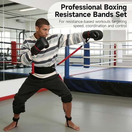 12 PCS Boxing Resistance Bands Set, 15 Lbs Exercise Bands with Adjustable Wrist Ankle Cuffs and Waistbelt, Portable MMA Martial Arts Training Kit for Explosive Power, Speed, Agility