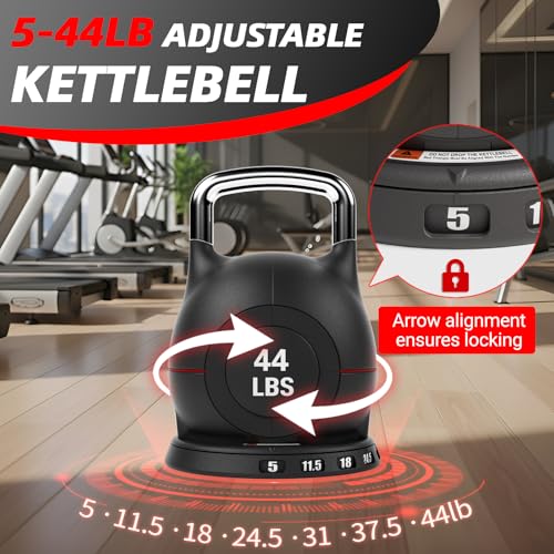 LIFERUN Adjustable Kettlebell Set with 7 Weight Levels, Choose 22.5 lb or 44 lb, Quick-Change Weight Dial & Safety Lock, Space-Saving Design, Full-Body Workout & Cross-Training