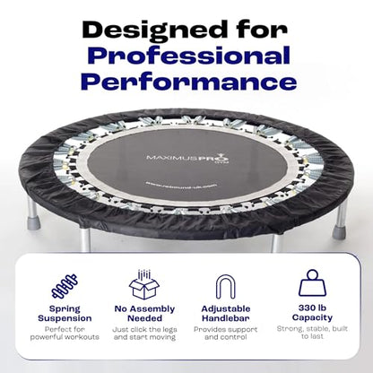 Maximus Pro Home Gym Rebounder Mini Trampoline 40'' + Handle Bar | Includes Workouts Online + DVD's | Adults Indoors | 150kg User Weight. Adult Exercise Trampoline | Already Assembled