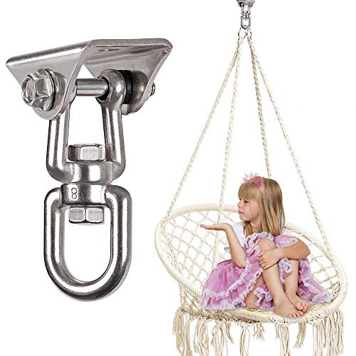 2 Pack Heavy Duty 360° Swivel Swing Hanger, Stainless Steel Hammock Hook for Ceiling Wooden Swing Set Bracket, Punching Bag Hanger for Playground Gym Rope Hammock Chair Swing, 1200 Lb Load - style: 2 Pack with Snap Hook
