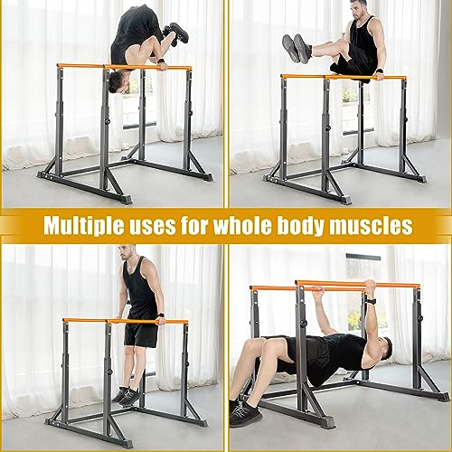 Bongkim Dip Bar, Heavy Duty Dip Station with 7 Height Levels, 800lbs Adjustable Parallel Bars for Tricep Dips Pull-Ups L-Sits Calisthenics Exercises Strength Training for Home Gym Outdoor