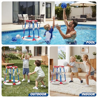 HYES 2 in 1 Pool Basketball Hoop with Ring Toss, Floating Pool Toys, Red - style: without backboard
