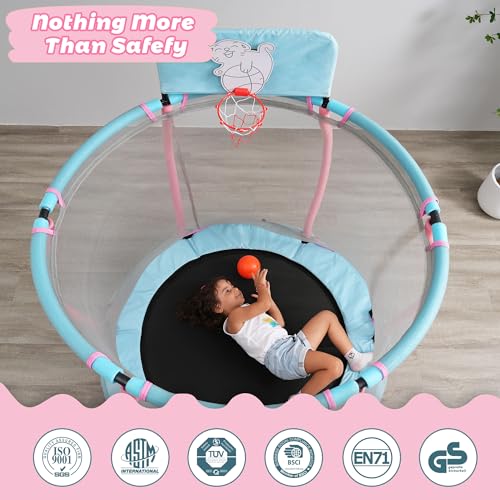 Trampoline, Portable Fitness Foldable Trampoline in-Home Mini Rebounder with Adjustable Handle, Exercise Trampoline for Kid/Adults, 40" Max Load 330lbs (Enclosure, Pink)