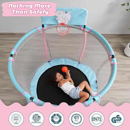 Trampoline, Portable Fitness Foldable Trampoline in-Home Mini Rebounder with Adjustable Handle, Exercise Trampoline for Kid/Adults, 40" Max Load 330lbs (Enclosure, Pink)