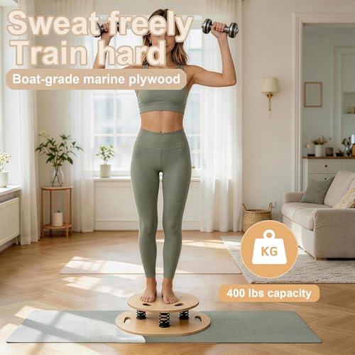 Wooden Balance Board – 400 lbs Capacity 360° Dynamic Spring Rebound Wobble Board Exercise Equipment Balance Trainer for Adults Kids Core Strengthening Standing Desk Physical Therapy Surf Training Home Workout