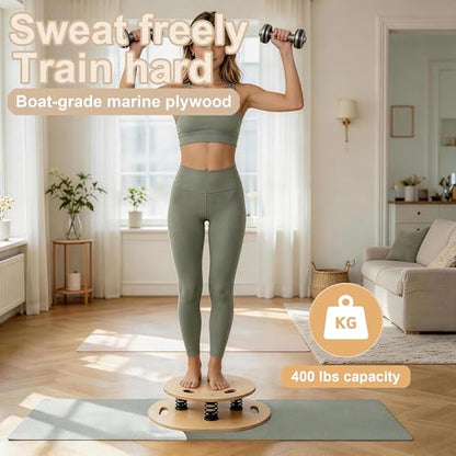Wooden Balance Board – 400 lbs Capacity 360° Dynamic Spring Rebound Wobble Board Exercise Equipment Balance Trainer for Adults Kids Core Strengthening Standing Desk Physical Therapy Surf Training Home Workout