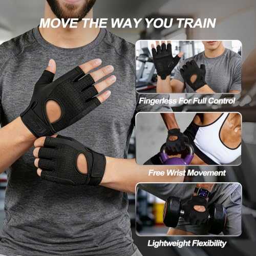 COFIT Workout Gloves for Men Women, Weight Lifting Gloves with 5MM Padded Palm, Non-Slip Gym Gloves, Fingerless Breathable Fitness Gloves for Training, Exercise, Pull Ups - size: Medium