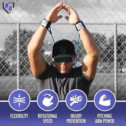 BB Bands Baseball Softball Resistance Training Bands - Arm Strength, Pitching Conditioning Equipment, 3 Strengths (Youth, Adult, Heavy), 7 Colors, Includes Anchor Strap, Door Mount, Bag, Workout Guide